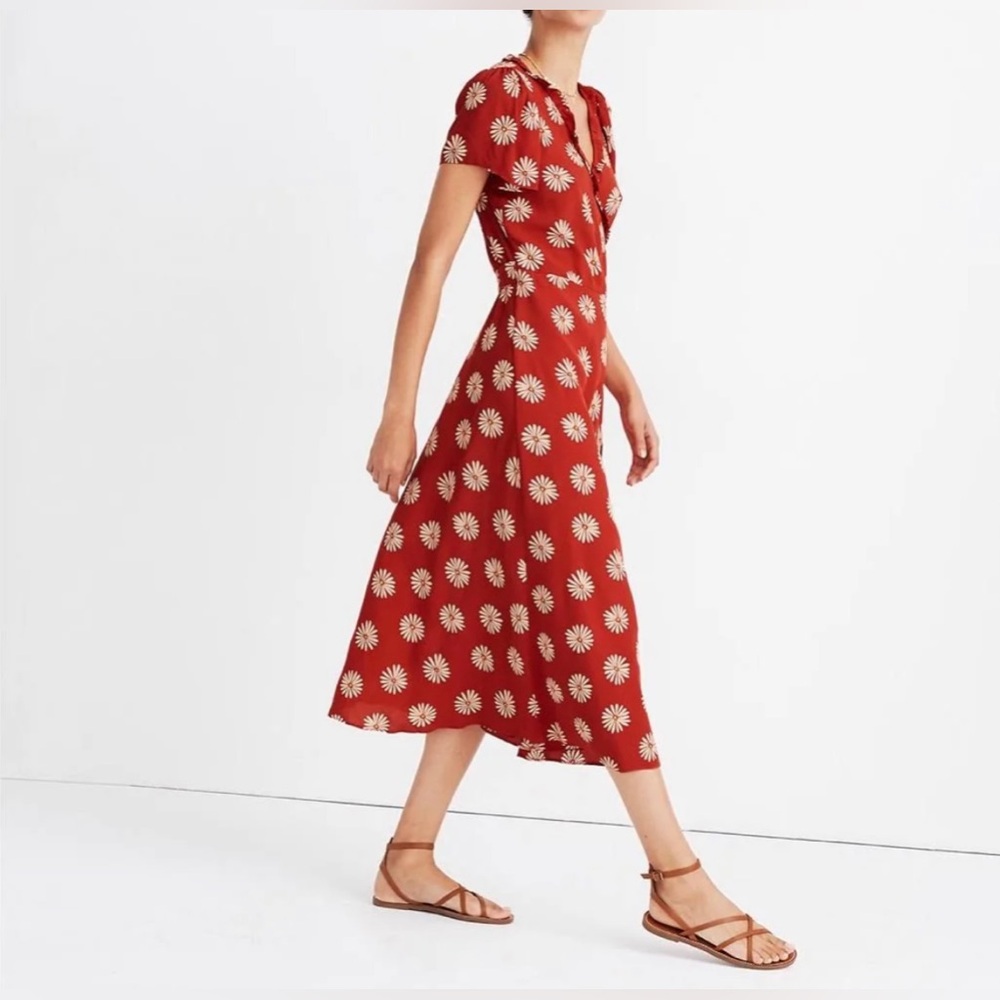 MADEWELL Ruffle-Edge Wrap Midi Dress in Daisy Daydream XS EXCELLENT CONDITION - Picture 6 of 6
